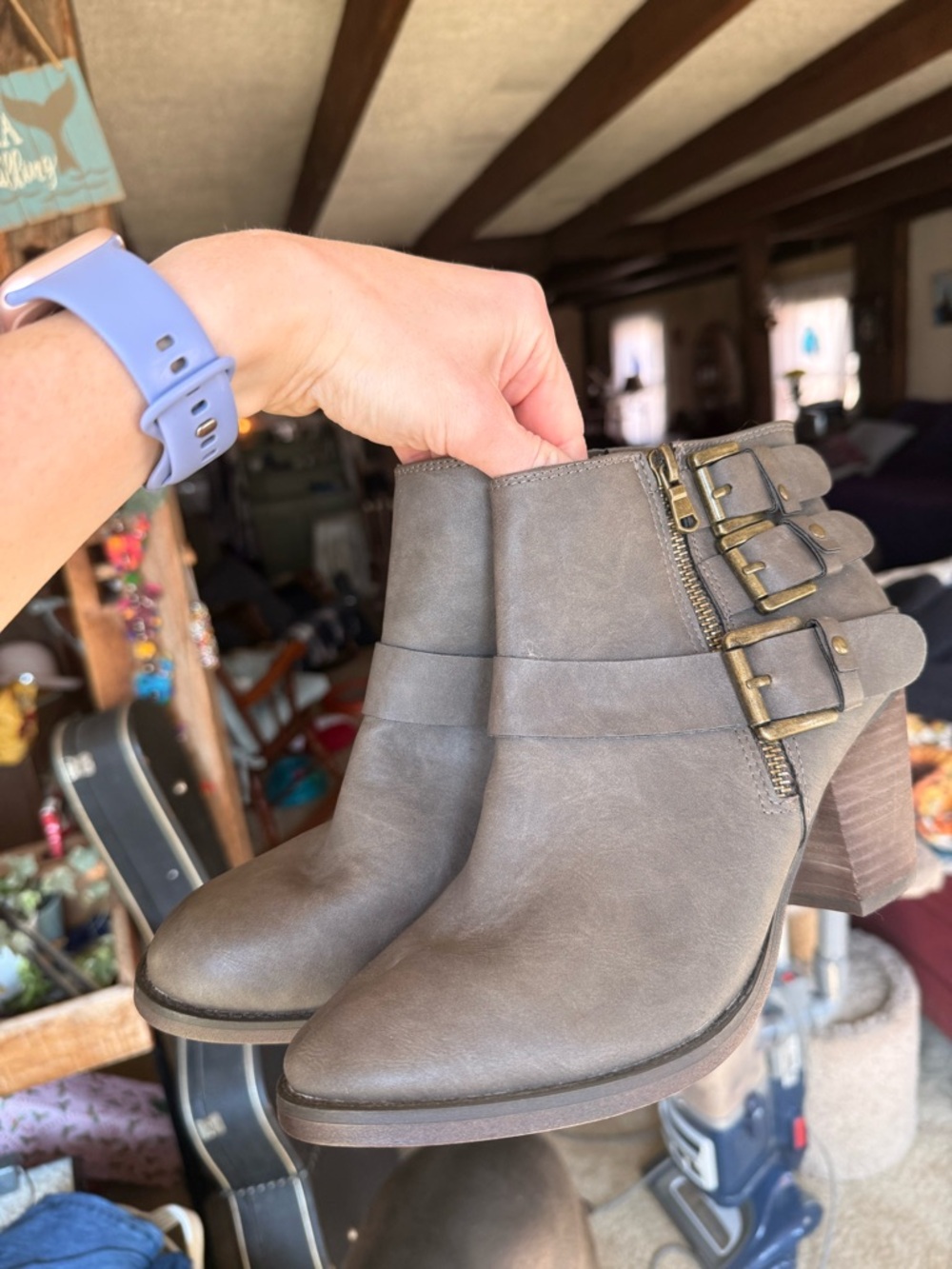 Mossimo Gray Triple Buckle Moto Ankle Boots - Size 8.5